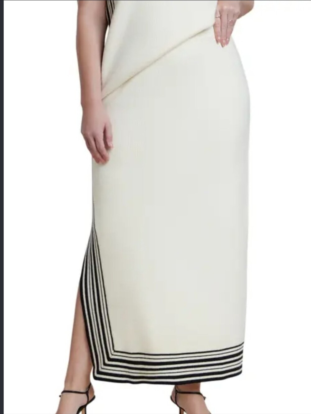 Eloquii Cream Knit Skirt with Black Stripe Trim